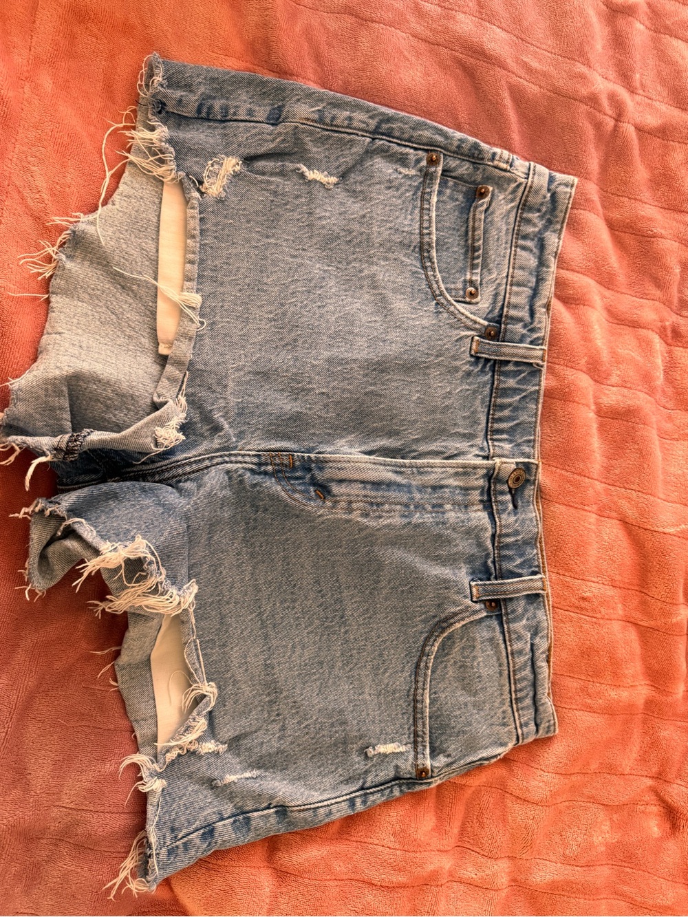 Abercrombie & Fitch Light Wash Distressed Denim Shorts
